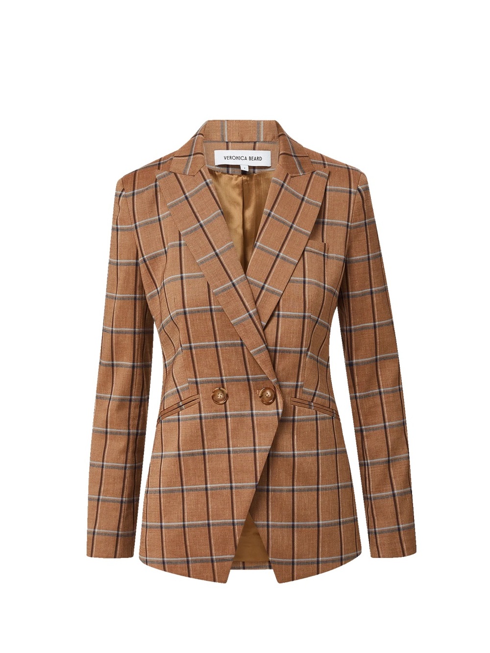 Veronica Beard Camel Plaid Double-Breasted Blazer